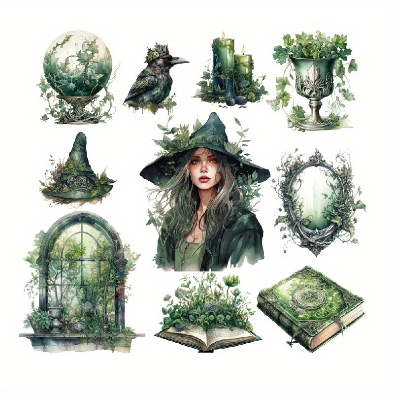 Gothic Style Witch Stickers PET Waterproof Material
