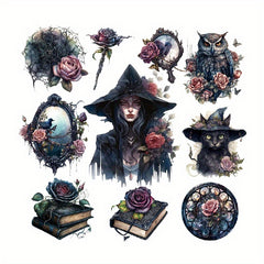 Gothic Style Witch Stickers PET Waterproof Material