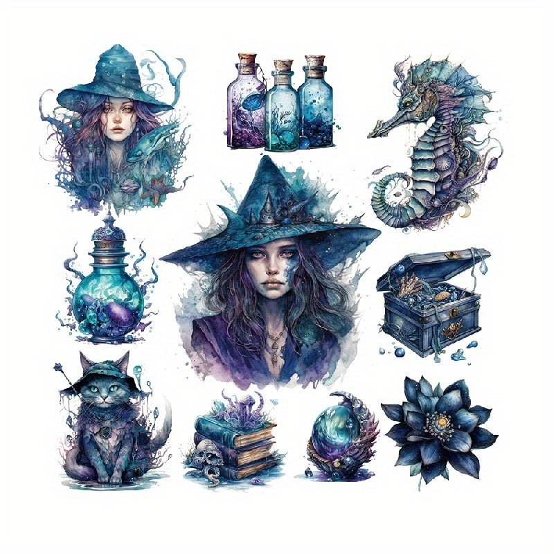 Gothic Style Witch Stickers PET Waterproof Material