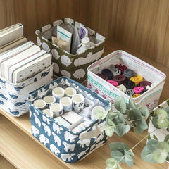 2pcs Small Fresh Fabric Desktop Storage Box Organizer
