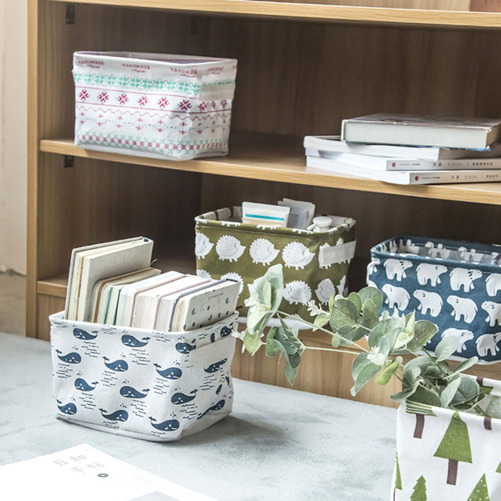 2pcs Small Fresh Fabric Desktop Storage Box Organizer