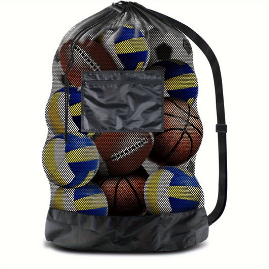 XL Sports Ball Bag Mesh Drawstring Zipper Pocket Basketball Volleyball Baseball