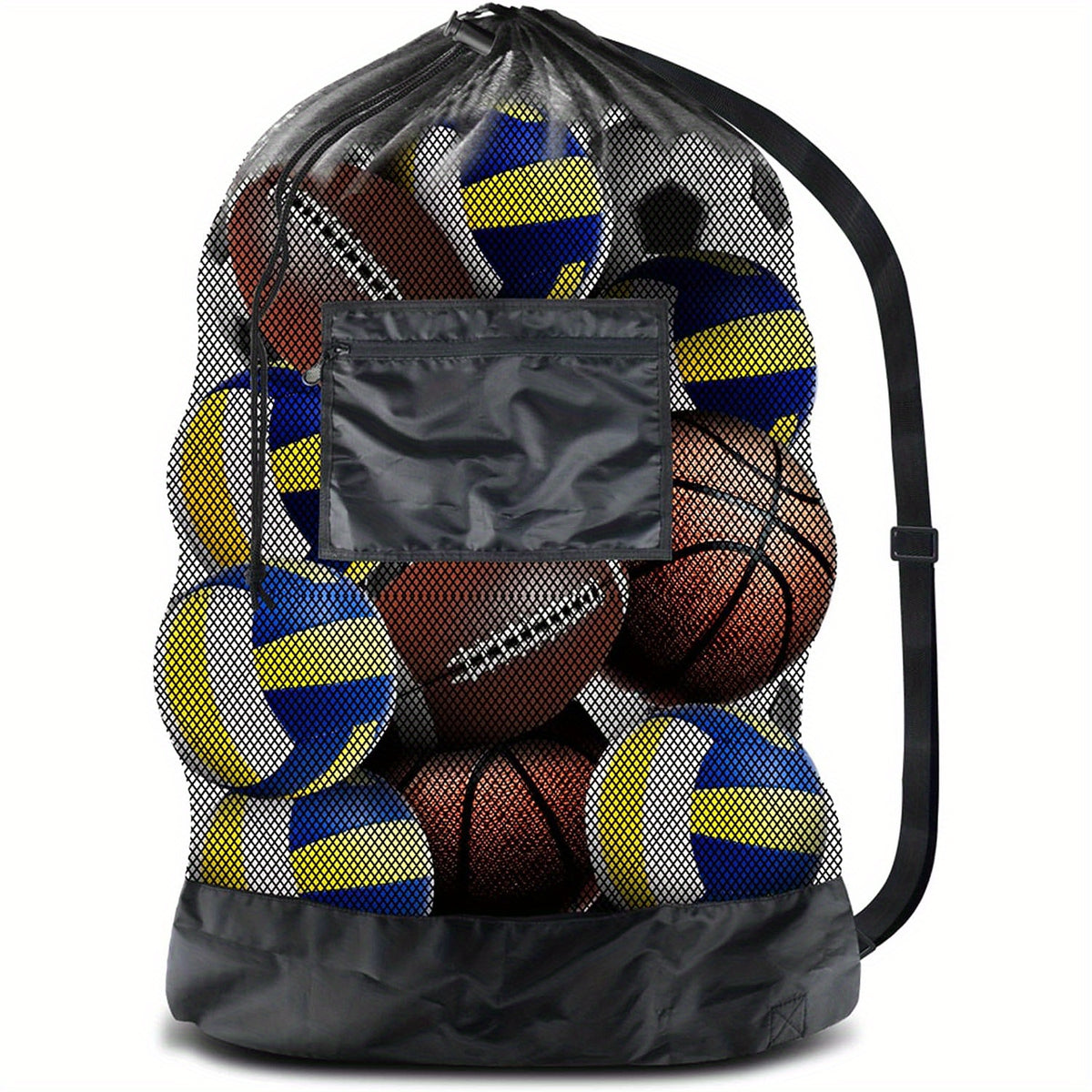 XL Sports Ball Bag Mesh Drawstring Zipper Pocket Basketball Volleyball Baseball
