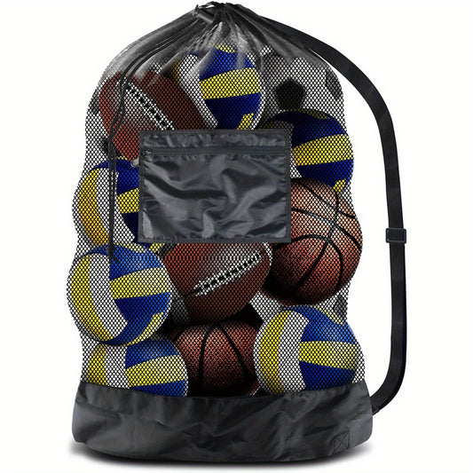 XL Sports Ball Bag Mesh Drawstring Zipper Pocket Basketball Volleyball Baseball