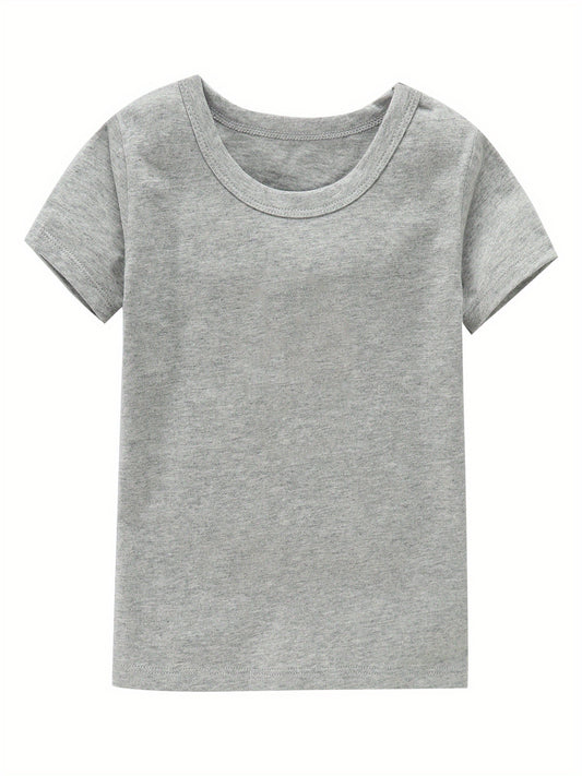 Girls Comfy Cotton Short Sleeve T-shirt Solid Tees Pullover Sports