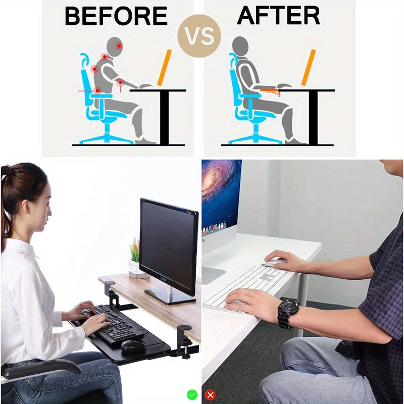 Ergonomic Clamp Keyboard Tray Under Desk Slide-Out Mouse Platform Easy Assembly