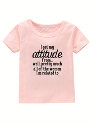Attitude Print Girl's Cotton T shirt Casual Tee For Summer