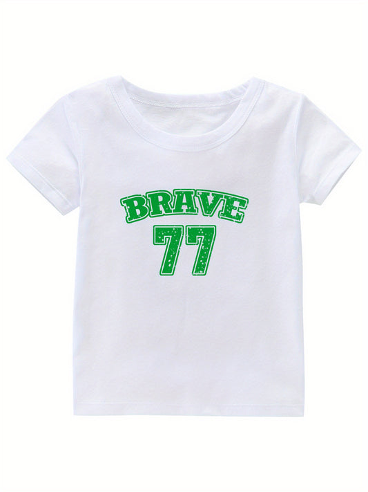 Brave 77 Print Girl's Cotton T shirt Casual Slight Stretch Tee
