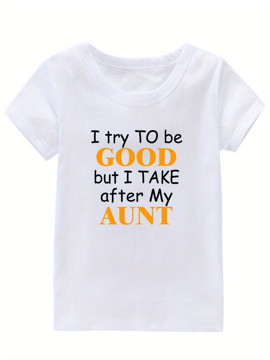 Good Aunt Print Girl's Cotton T-shirt for Summer