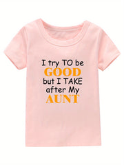 Good Aunt Print Girl's Cotton T-shirt for Summer