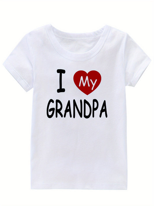 I Love My Grandpa Print Girl's Cotton T-shirt Summer Tee