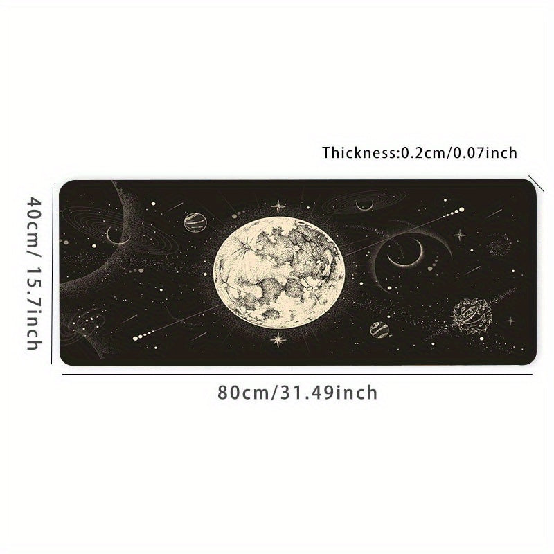 Starry Sky Moon Mouse Pad 35.4x15.7 Inch Non-Slip Rubber Base Mousepad