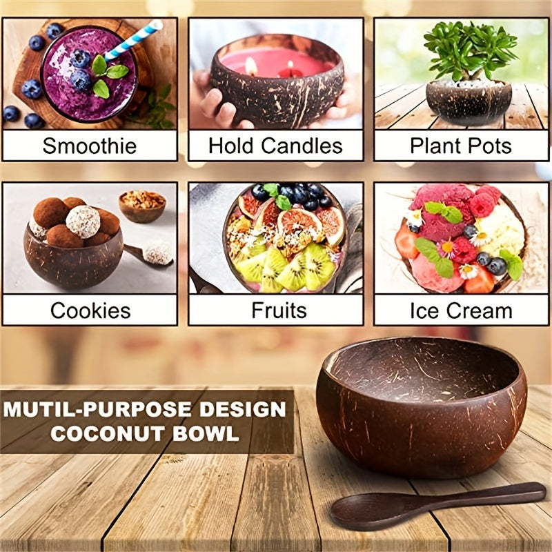 4pcs Coconut Bowl Set for Salad, Noodles, Yogurt - Kitchen Dinnerware