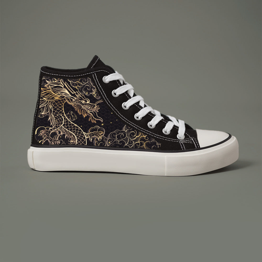Dragon Print Heighten Chunky Canvas Sneakers