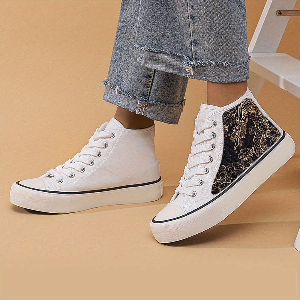 Dragon Print Heighten Chunky Canvas Sneakers