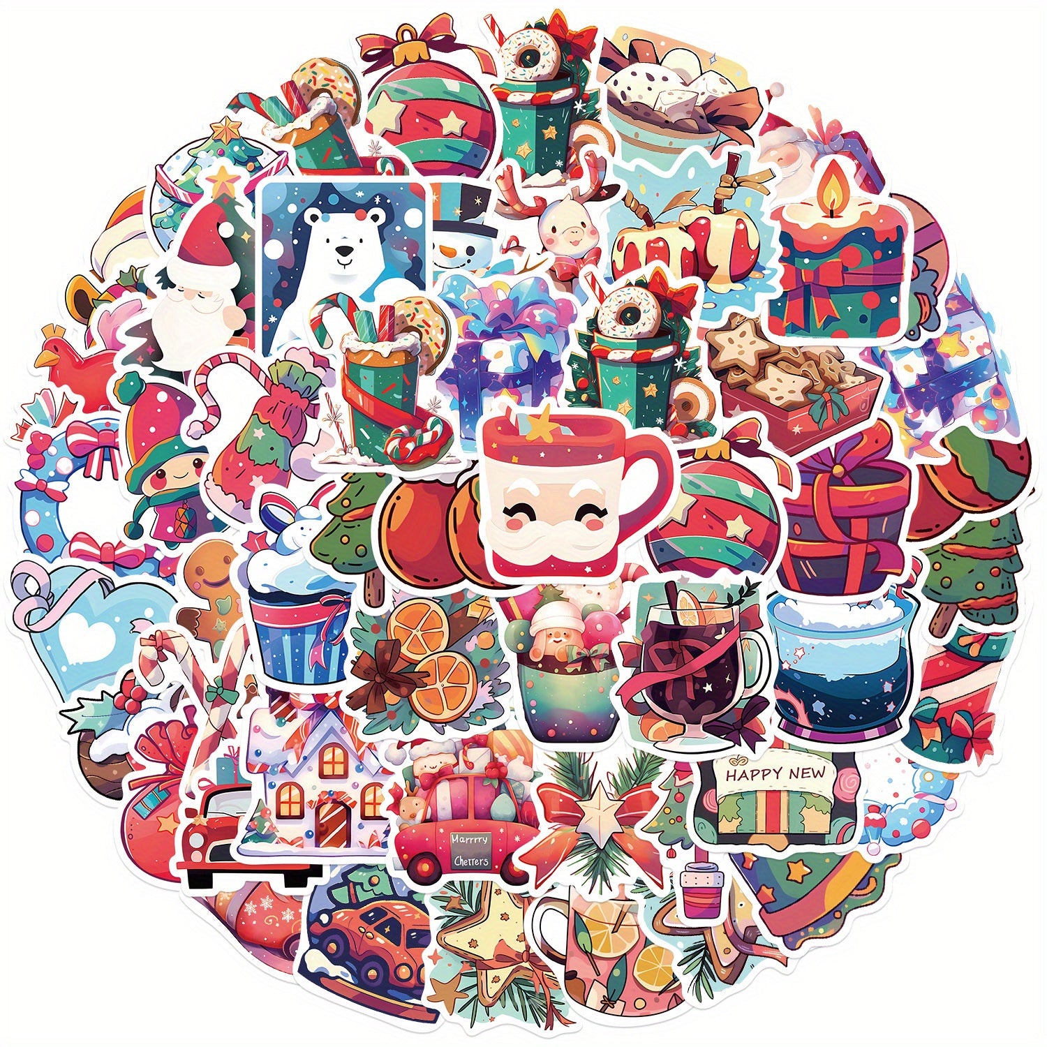 50 Christmas Fun Waterproof Doodle Sticker For Laptop PC Tablet