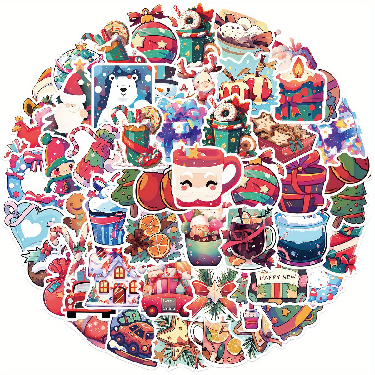 50 Christmas Fun Waterproof Doodle Sticker For Laptop PC Tablet