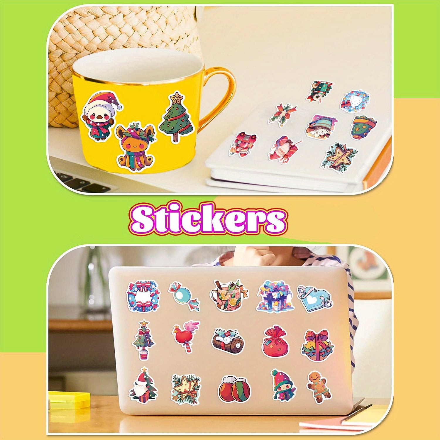 50 Christmas Fun Waterproof Doodle Sticker For Laptop PC Tablet