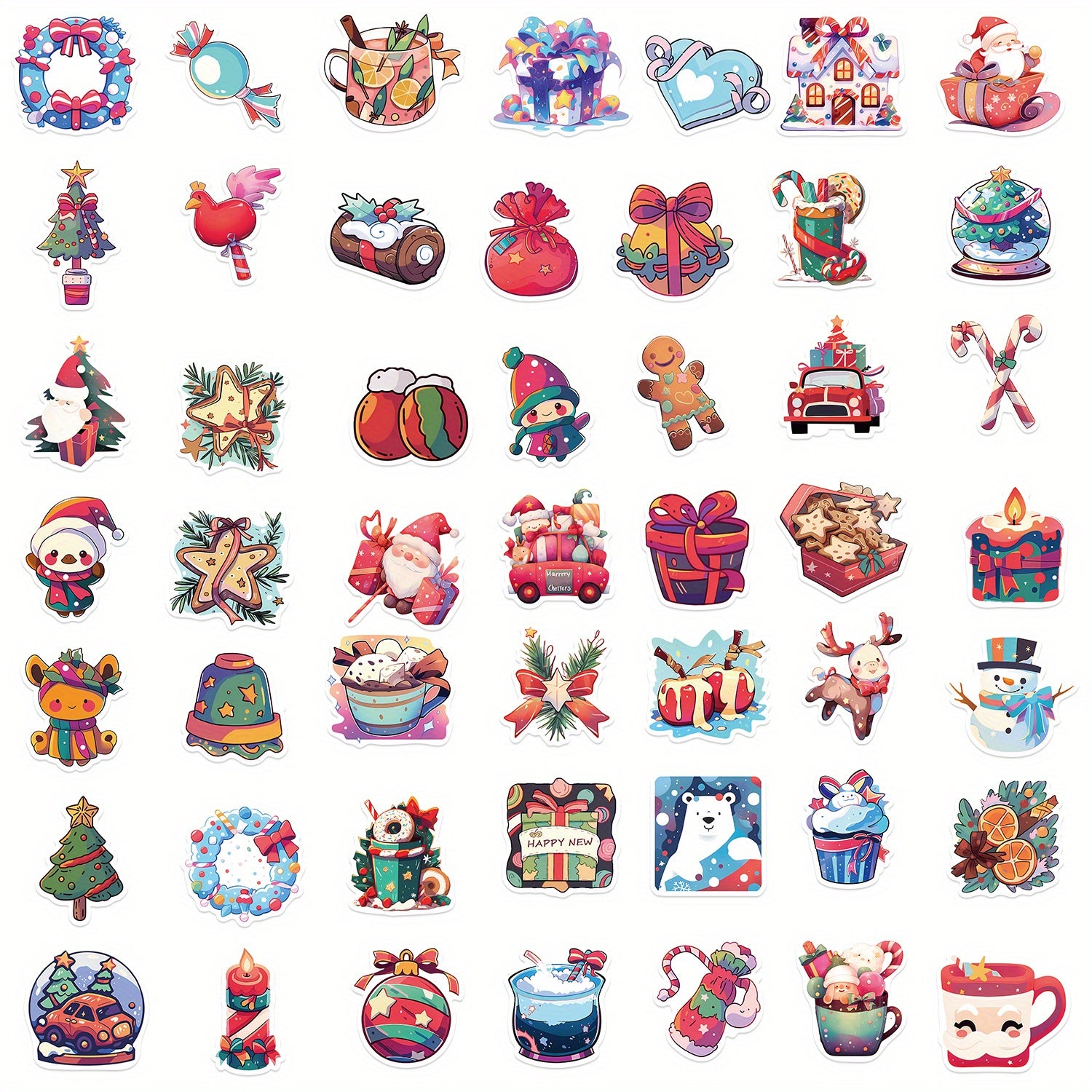 50 Christmas Fun Waterproof Doodle Sticker For Laptop PC Tablet