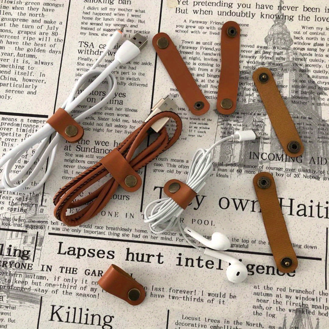 3pcs Faux Leather Cable Organizer Anti-tangle Earphone Winder