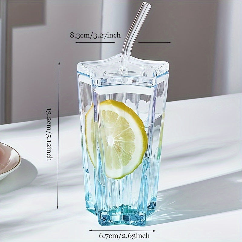 2pcs 300ml Glass Water Cocktail Cup with Straw