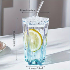 2pcs 300ml Glass Water Cocktail Cup with Straw