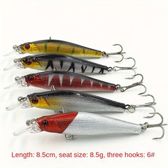 5pcs Bionic Minnow Lure Hard Plastic Bait Treble Hook Fishing Accessory