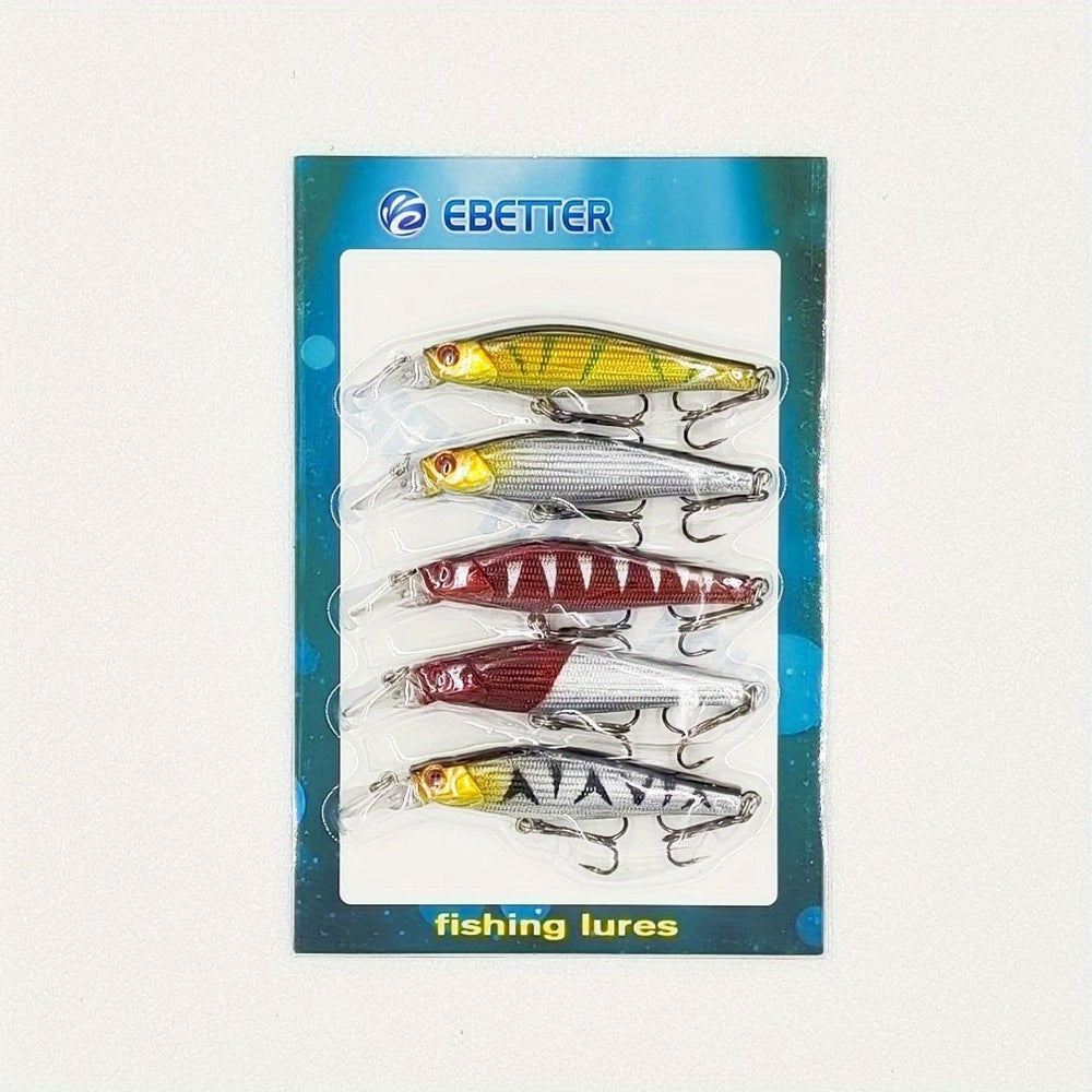 5pcs Bionic Minnow Lure Hard Plastic Bait Treble Hook Fishing Accessory