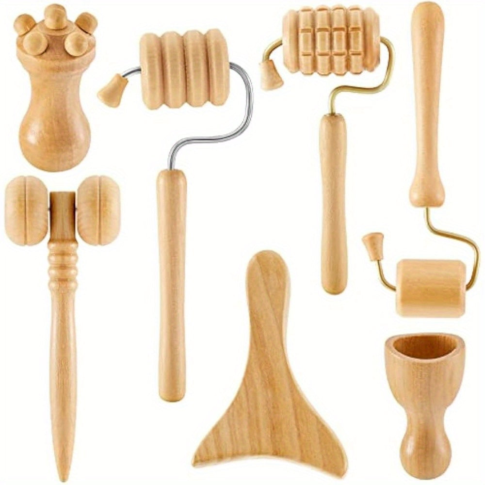 7pcs Wooden Face Massage Tool Set Skin Care Facial Massager Contouring Roller