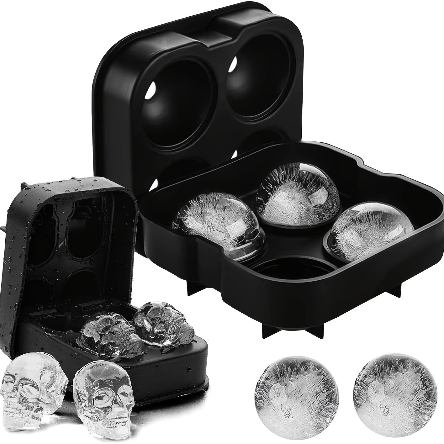 1pc 4 Skull Silicone Ice Ball Trays Halloween Skull Ice Mold