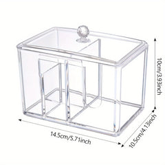 Cotton Pad & Cotton Swab Holder Desktop Storage Box w/ Lid Transparent Box
