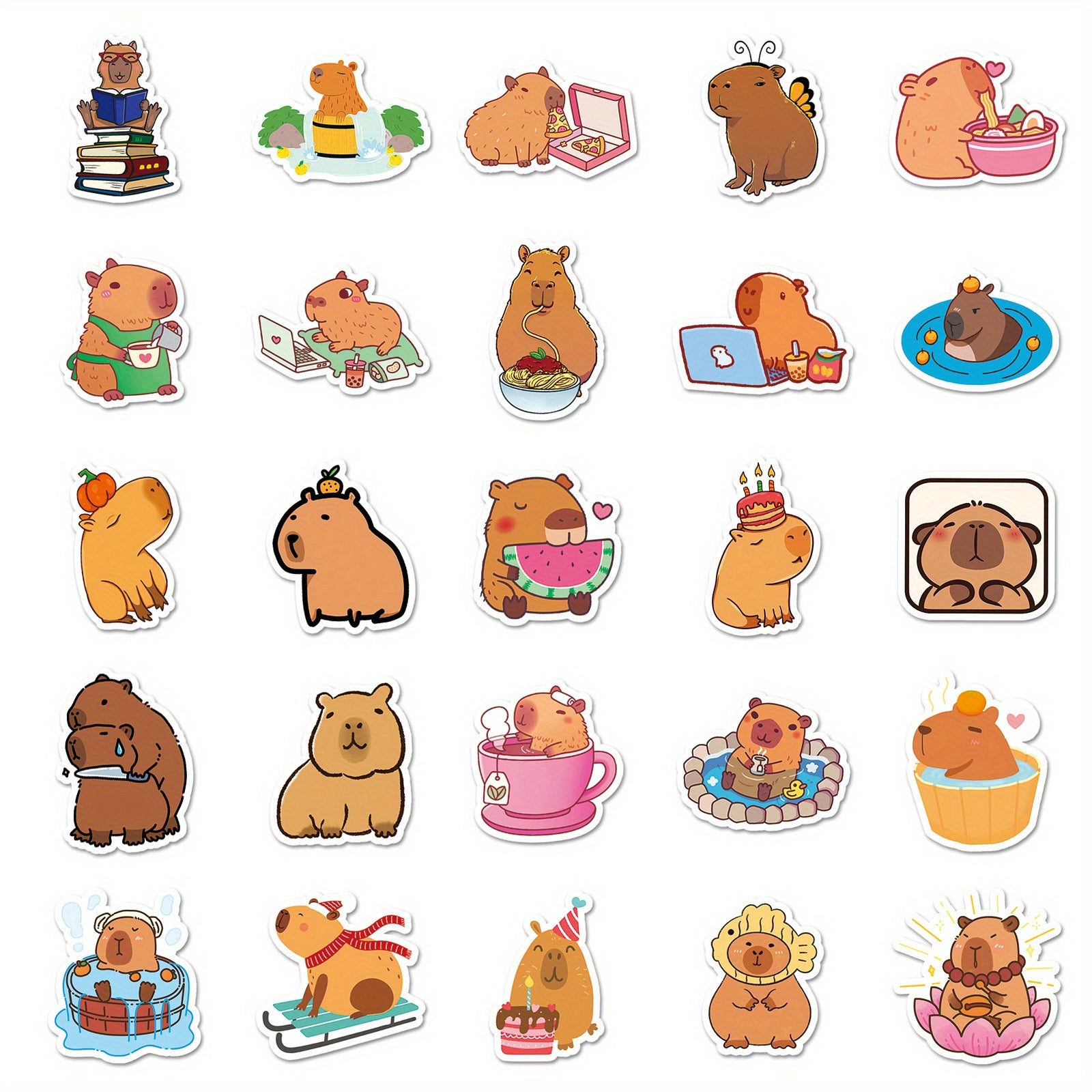 50pcs Capybara Stickers Brown Cartoon Animal Guinea Pig Waterproof Deco...