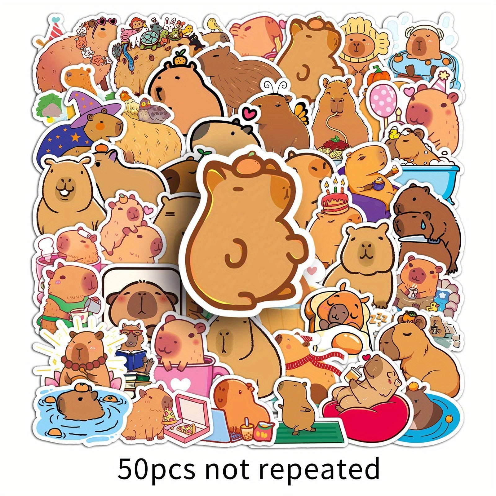 50pcs Capybara Stickers Brown Cartoon Animal Guinea Pig Waterproof Deco...