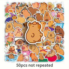50pcs Capybara Stickers Brown Cartoon Animal Guinea Pig Waterproof Deco...