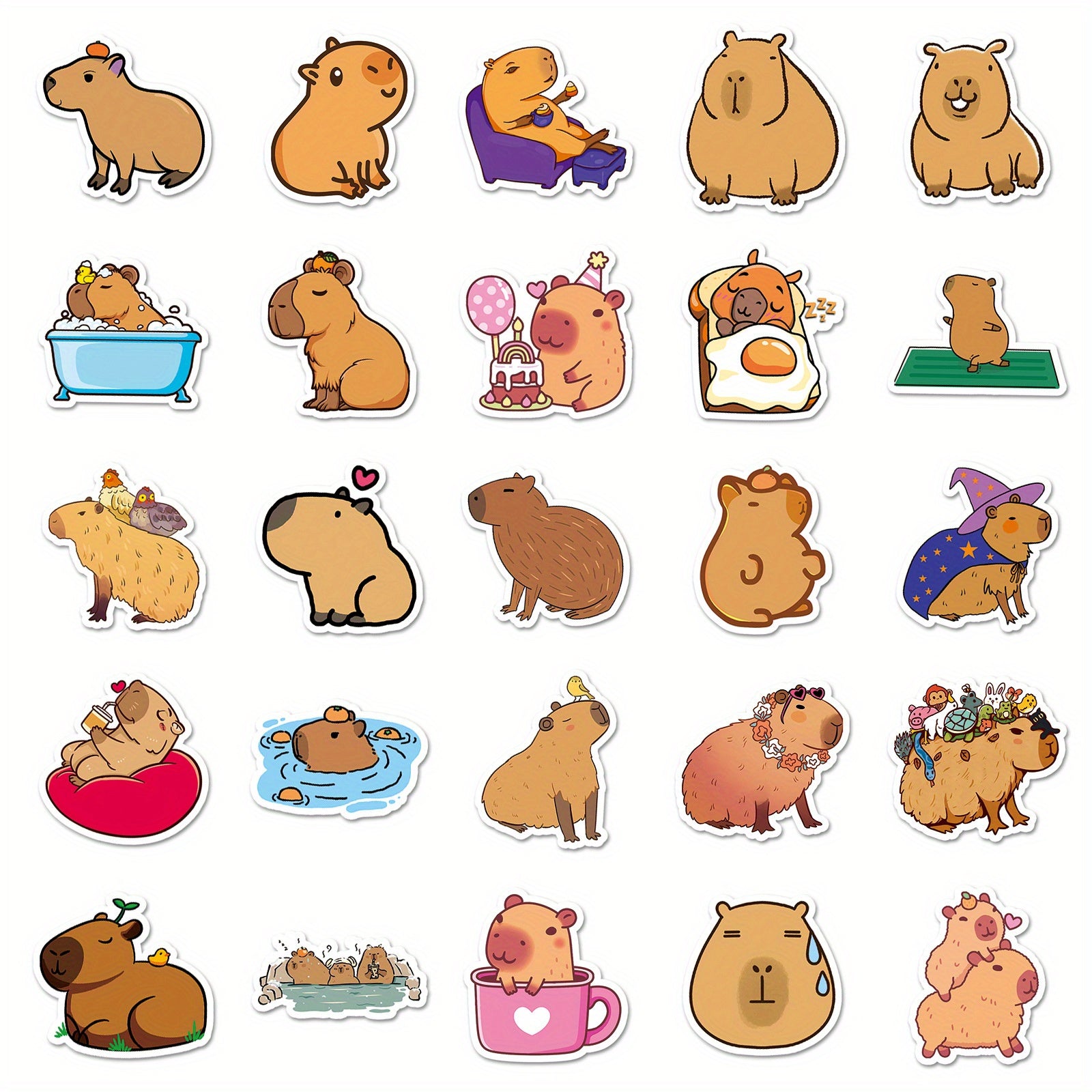 50pcs Capybara Stickers Brown Cartoon Animal Guinea Pig Waterproof Deco...