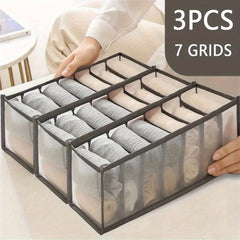 3pcs Fabric 7 Grid Wardrobe Organizer Drawer Style Folding Storage Boxes