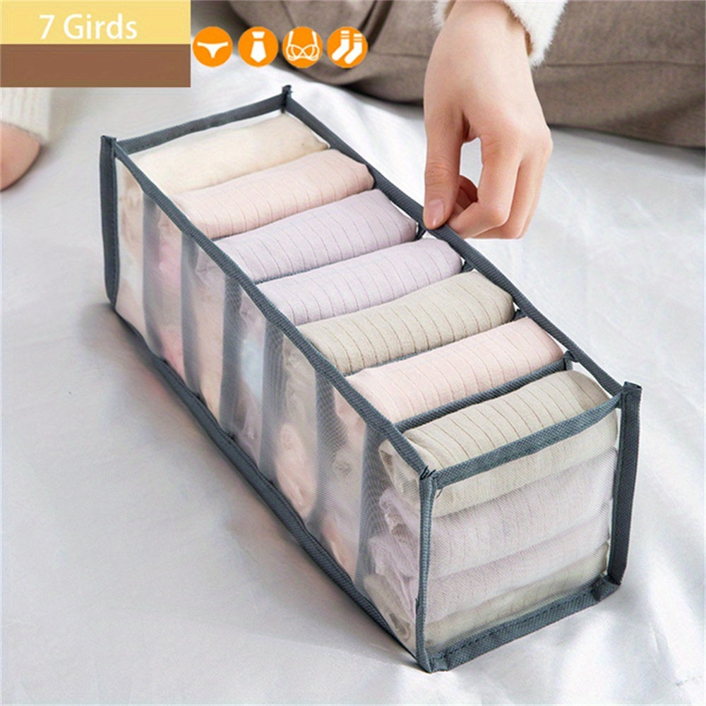 3pcs Fabric 7 Grid Wardrobe Organizer Drawer Style Folding Storage Boxes