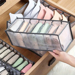 3pcs Fabric 7 Grid Wardrobe Organizer Drawer Style Folding Storage Boxes