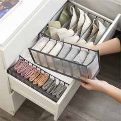 3pcs Fabric 7 Grid Wardrobe Organizer Drawer Style Folding Storage Boxes