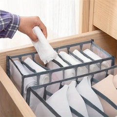 3pcs Fabric 7 Grid Wardrobe Organizer Drawer Style Folding Storage Boxes