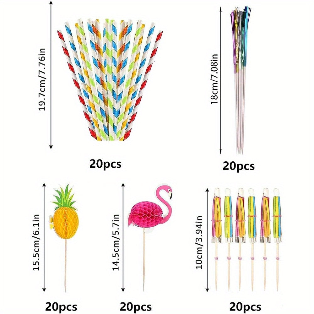 100pcs Tropical Cocktail Umbrellas with Straws for Parties & Events