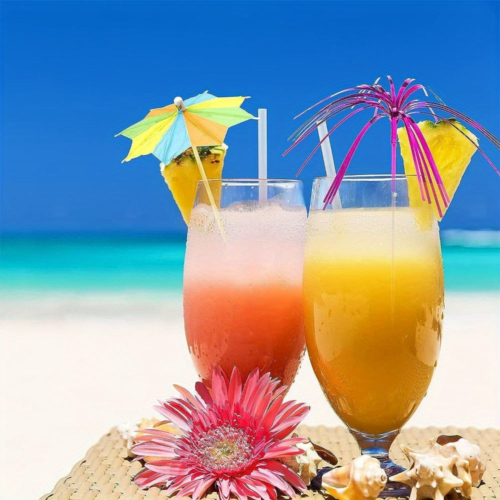 100pcs Tropical Cocktail Umbrellas with Straws for Parties & Events