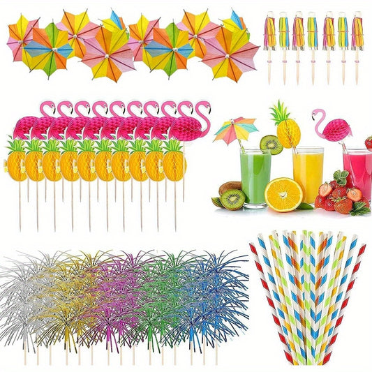 100pcs Tropical Cocktail Umbrellas with Straws for Parties & Events