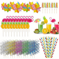 100pcs Tropical Cocktail Umbrellas with Straws for Parties & Events