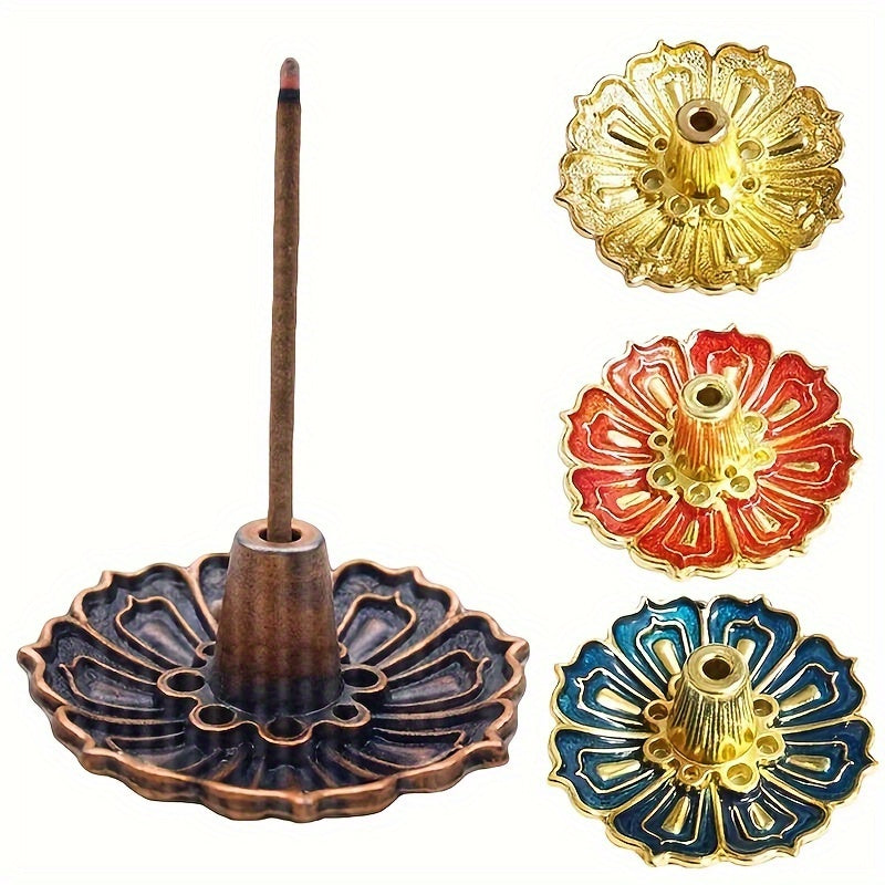 Lotus Incense Holder Vintage Enamel Metal Construction