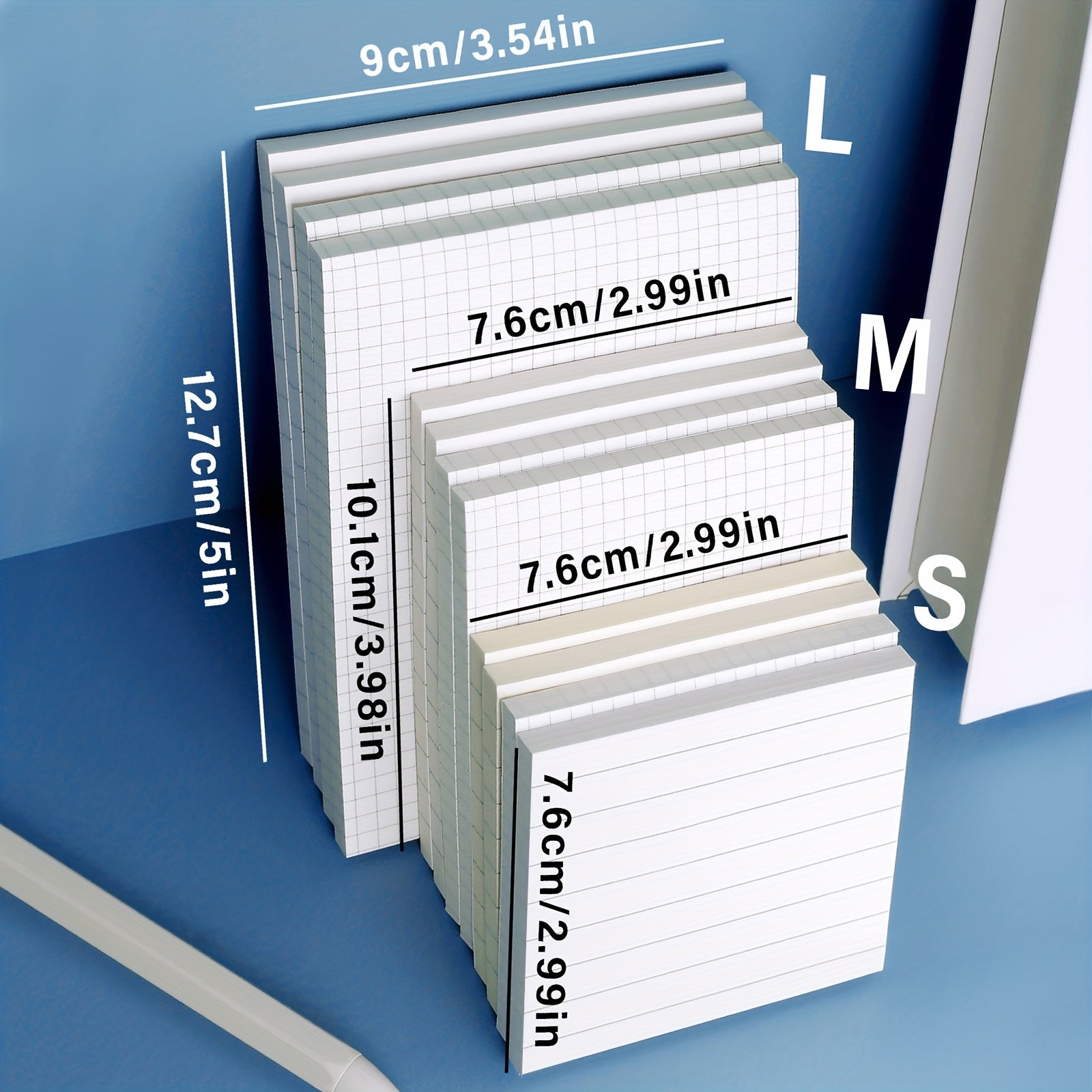 2pcs Student Sticky Notes with Horizontal Grid Layout & Light Lines