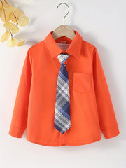 Boys Long Sleeve Shirt & Tie High School Summer Suit
