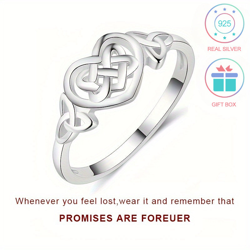 S925 Sterling Silver Ring Celtic Knot Heart Daily Outfits Jewelry Gift