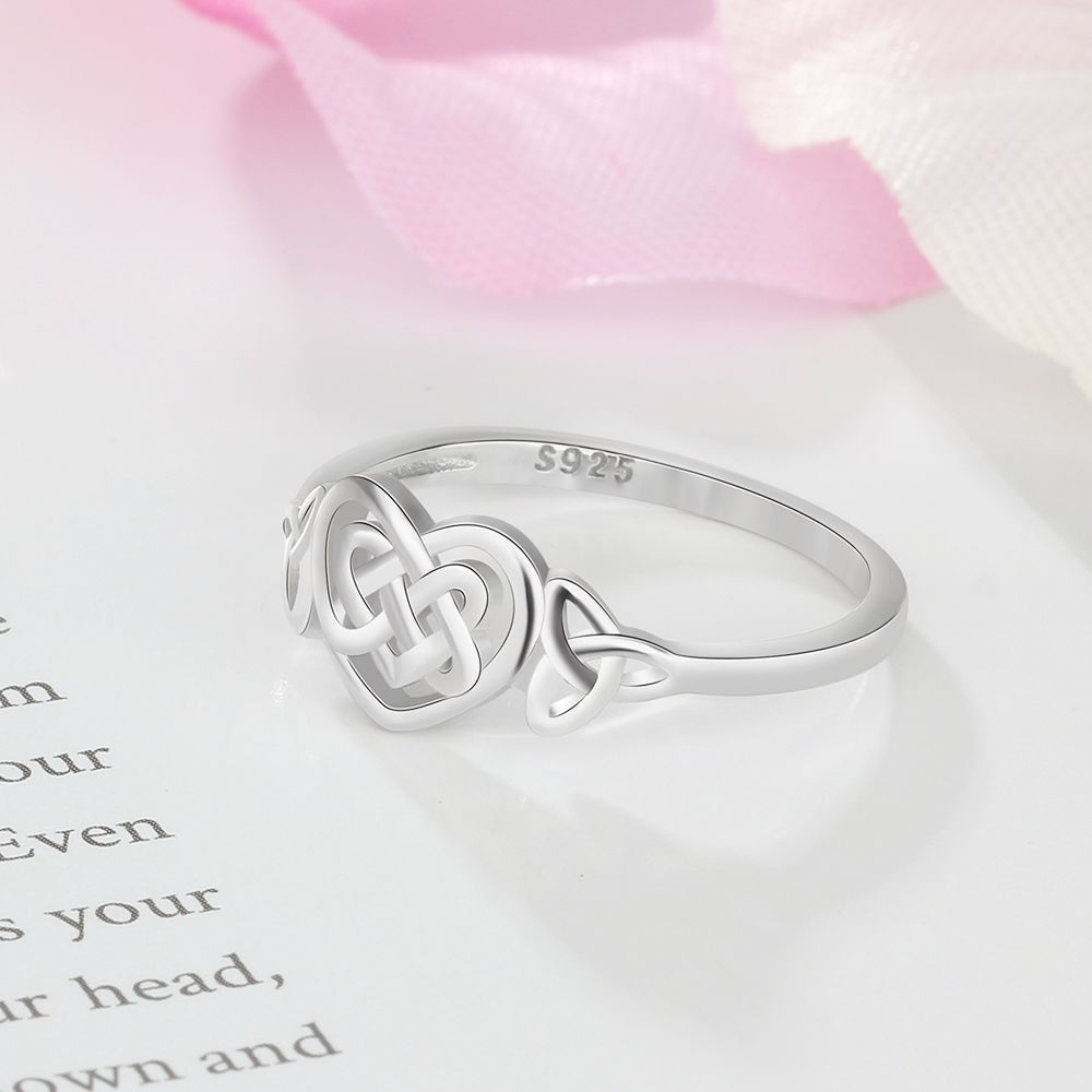 S925 Sterling Silver Ring Celtic Knot Heart Daily Outfits Jewelry Gift