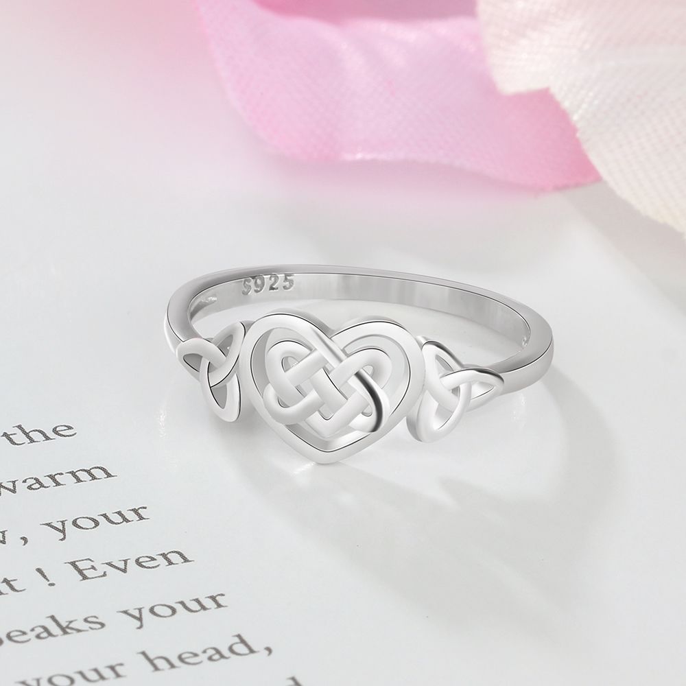 S925 Sterling Silver Ring Celtic Knot Heart Daily Outfits Jewelry Gift